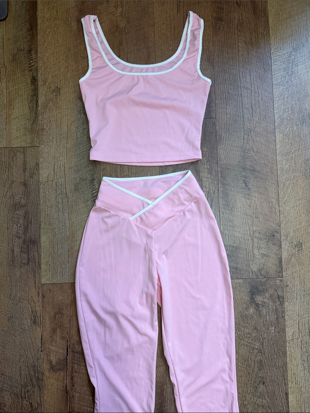 Pink Tank Crop Top & High-Waist Leggings Set - Pink